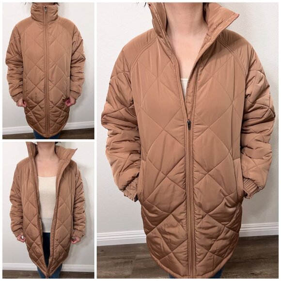 Amazon Essentials Women's Medium Camel Mid Length Puffer Coat - Picture 10 of 10